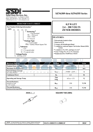 SZN6315 datasheet - 2.4  200 VOLTS ZENER DIODES