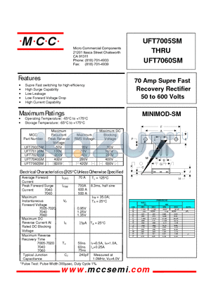 UFT7005SM datasheet - 70 Amp Supre Fast Recovery Rectifier 50 to 600 Volts