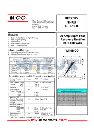 UFT7010 datasheet - 70 Amp Supre Fast Recovery Rectifier 50 to 600 Volts