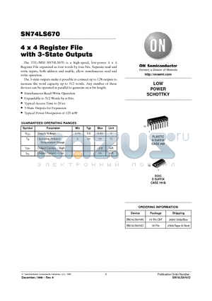 SN74LS670 datasheet - LOW POWER SCHOTTKY