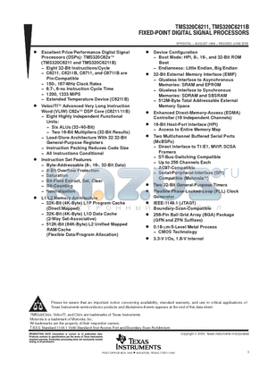 TMS320C6211PBKA100 datasheet - FIXED-POINT DIGITAL SIGNAL PROCESSORS