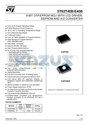 ST62E40B datasheet - 8-BIT OTP/EPROM MCU WITH LCD DRIVER, EEPROM AND A/D CONVERTER