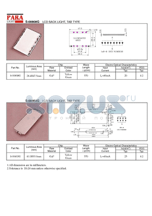 S-00808G datasheet - LCD BACK LIGHT, TAB TYPE