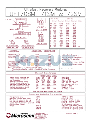 UFT7020SM datasheet - ULTRA FAST RECOVERY MODULES