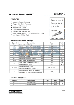 SFS9510 datasheet - Advanced Power MOSFET