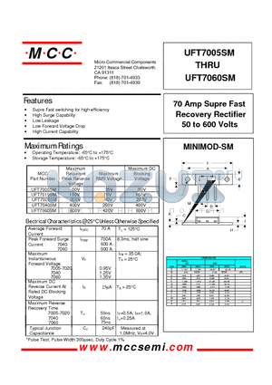 UFT7040SM datasheet - 70 Amp Supre Fast Recovery Rectifier 50 to 600 Volts