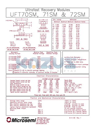 UFT70SM datasheet - ULTRA FAST RECOVERY MODULES