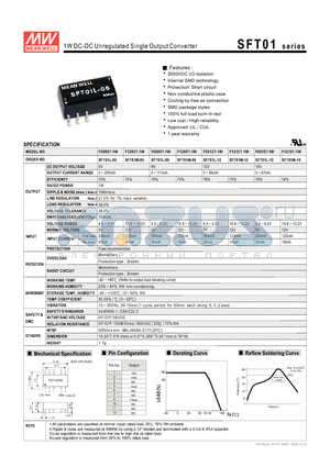 SFT01L-12 datasheet - 1W DC-DC Unregulated Single Output Converter