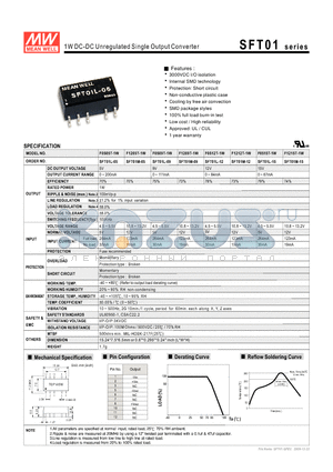 SFT01L-15 datasheet - 1W DC-DC Unregulated Single Output Converter