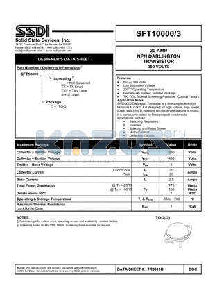 SFT10000-3 datasheet - NPN DARLINGTON TRANSISTOR