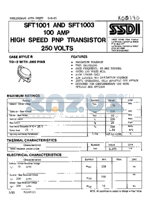 SFT1001 datasheet - 100AMP HIGH SPEED PNP TRANSISTOR 250 VOLTS