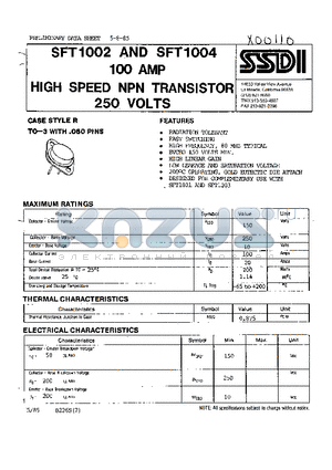 SFT1004 datasheet - 100 AMP HIGH SPEED NPN TRANSISTOR 250 VOLTS