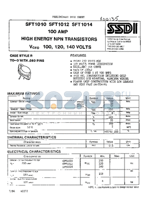 SFT1012 datasheet - 100 amp HIGH ENERGY NPN TRANSISTORS