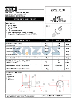 SFT1192-59 datasheet - 2 AMP 500 VOLTS PNP TRANSISTOR