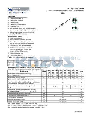 SFT11G datasheet - 1.0AMP. Glass Passivated Super Fast Rectifiers