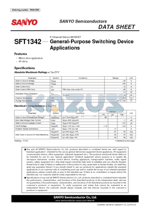 SFT1342 datasheet - P-Channel Silicon MOSFET General-Purpose Switching Device Applications