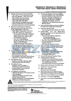 TMS320C6414TBGLZA6 datasheet - FIXED-POINT DIGITAL SIGNAL PROCESSORS