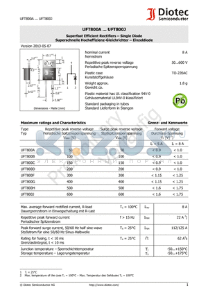 UFT800J datasheet - Superfast Efficient Rectifiers . Single Diode