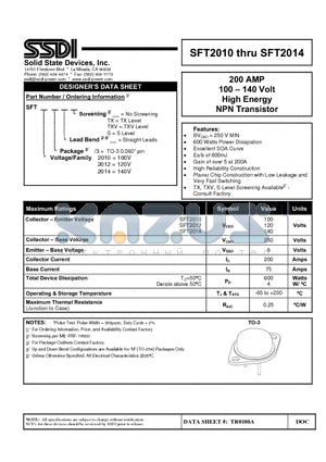 SFT2012 datasheet - High Energy NPN Transistor