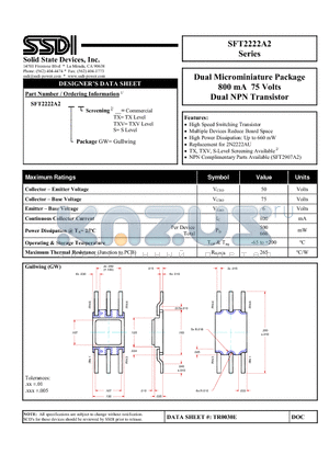 SFT2222A2 datasheet - Dual NPN Transistor