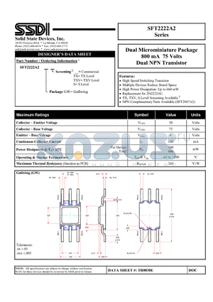 SFT2222A2GW datasheet - Dual NPN Transistor
