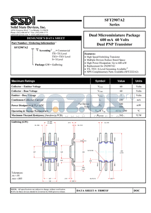 SFT2907A2GW datasheet - Dual PNP Transistor