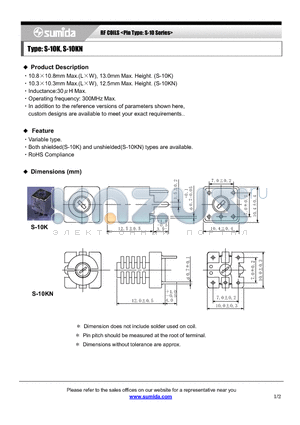 S-10KN datasheet - RF COILS <Pin Type: S-10 Series>