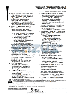 TMS320C6416TBGLZA8 datasheet - FIXED-POINT DIGITAL SIGNAL PROCESSORS