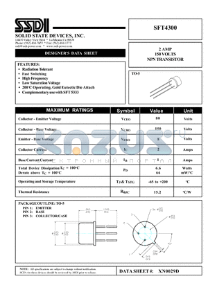 SFT4300 datasheet - 2 AMP 150 VOLTS NPN TRANSISTOR