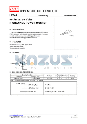 UFZ44 datasheet - 50 Amps, 60 Volts N-CHANNEL POWER MOSFET