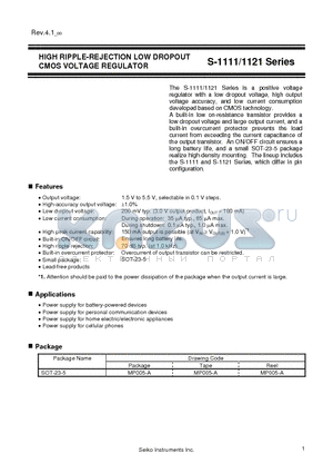 S-1111B41MC-NZATFG datasheet - HIGH RIPPLE-REJECTION LOW DROPOUT