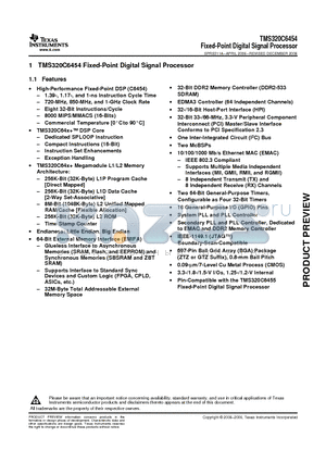 TMS320C6454 datasheet - Fixed-Point Digital Signal Processor