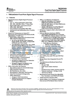 TMS320C6424 datasheet - Fixed-Point Digital Signal Processor