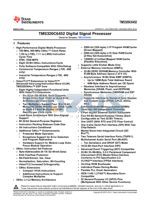 TMS320C6452 datasheet - TMS320C6452 Digital Signal Processor
