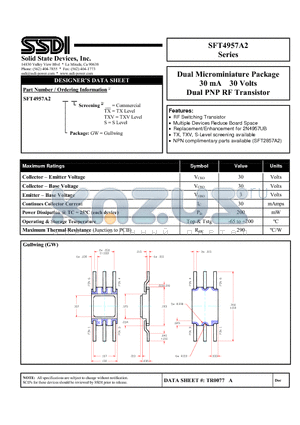 SFT4957A2GWTXV datasheet - Dual PNP RF Transistor