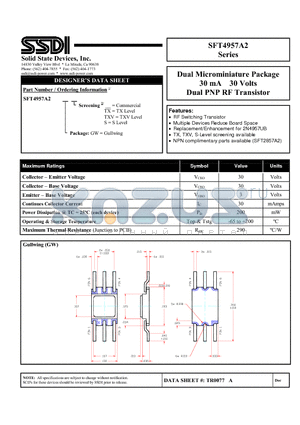 SFT4957A2 datasheet - Dual PNP RF Transistor