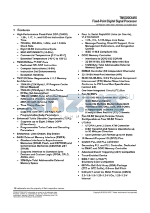 TMS320C6455BZTZA datasheet - Fixed-Point Digital Signal Processor