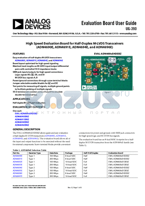 UG-390 datasheet - High Speed Evaluation Board for Half-Duplex M-LVDS Transceivers