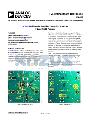 UG-422 datasheet - AD8476 Differential Amplifier Evaluation Board for 8-Lead MSOP Package