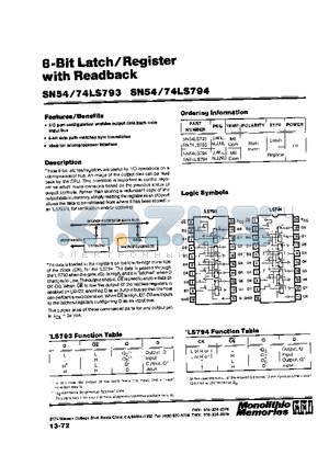 SN74LS793 datasheet - 8 - BIT LATCH / REGISTER WITH READBACK