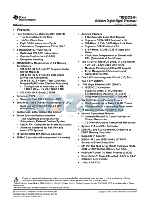 TMS320C6474 datasheet - Multicore Digital Signal Processor