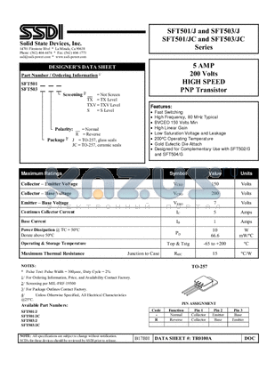 SFT501-JC datasheet - HIGH SPEED PNP Transistor