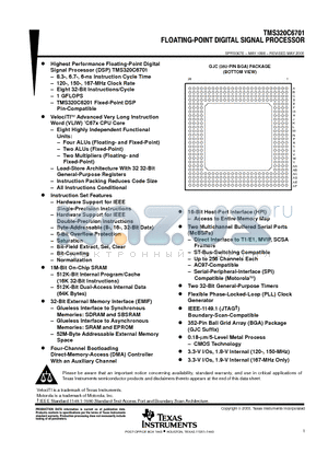 TMS320C6701GJCA120 datasheet - FLOATING POINT DIGITAL SIGNAL PROCESSOR