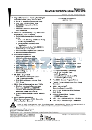 TMS320C6701GJC150 datasheet - FLOATING-POINT DIGITAL SIGNAL PROCESSOR