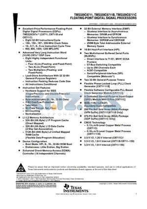 TMS320C6711CZDP200 datasheet - FLOATING-POINT DIGITAL SIGNAL PROCESSORS