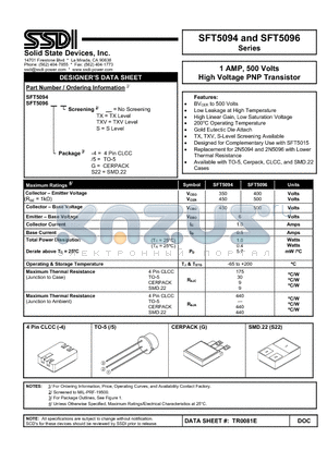 SFT5094_1 datasheet - High Voltage PNP Transistor