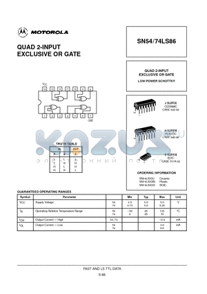 SN74LS86D datasheet - QUAD 2-INPUT EXCLUSIVE OR GATE