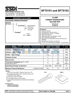 SFT5153 datasheet - POWER TRANSISTORS SILICON PNP