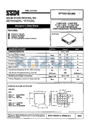 SFT5321 datasheet - 2 AMP NPN - 2 AMP PNP 75 VOLT NPN - 75 VOLT PNP NPN AND PNP BIPOLAR COMPLEMENTARY TRANSISTOR