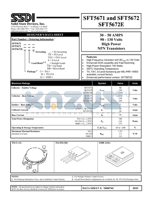 SFT5671 datasheet - 30 - 50 AMPS 90 - 130 Volts High Power NPN Transistors